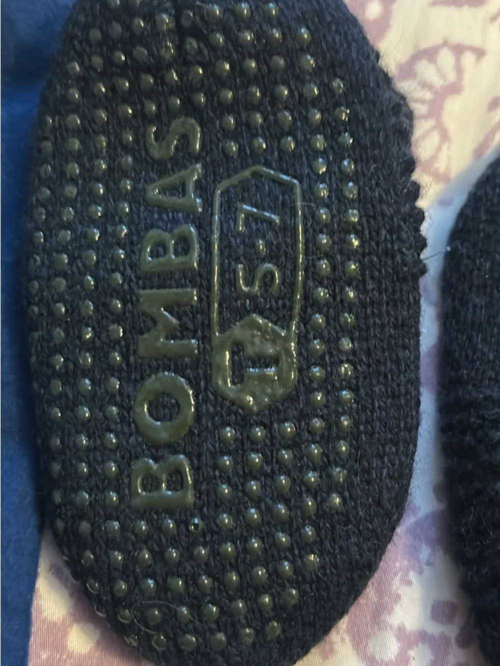 Bombas Navy Knit Gripper Slippers with Logo Pouch